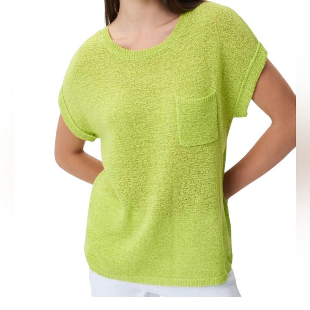 Joseph Ribkoff "Exotic Lime" Short Sleeve Scoop Neck Short Sleeve Sweater